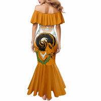 Personalised Cyprus Independence Day Mermaid Dress Coat Of Arms With Cypriot Mouflon Gradient Style - Wonder Print Shop