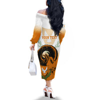 Personalised Cyprus Independence Day Off The Shoulder Long Sleeve Dress Coat Of Arms With Cypriot Mouflon Gradient Style - Wonder Print Shop