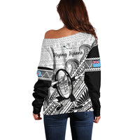 Fiji Tapa Rugby Off Shoulder Sweater Flying Fijian 2023 World Cup With Dabbing Ball - Wonder Print Shop