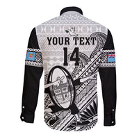 Custom Fiji Tapa Rugby Long Sleeve Button Shirt Flying Fijian 2023 World Cup With Dabbing Ball - Wonder Print Shop