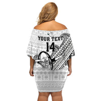 Custom Fiji Tapa Rugby Off Shoulder Short Dress Flying Fijian 2023 World Cup With Dabbing Ball - Wonder Print Shop