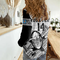 Custom Fiji Tapa Rugby Women Casual Shirt Flying Fijian 2023 World Cup With Dabbing Ball - Wonder Print Shop