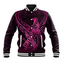 Polynesia Breast Cancer Awareness Baseball Jacket No One Fights Alone Pink Ribbon With Butterfly - Wonder Print Shop