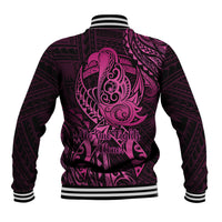 Polynesia Breast Cancer Awareness Baseball Jacket No One Fights Alone Pink Ribbon With Butterfly - Wonder Print Shop