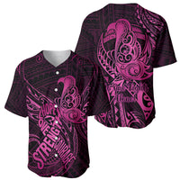 Polynesia Breast Cancer Awareness Baseball Jersey No One Fights Alone Pink Ribbon With Butterfly - Wonder Print Shop