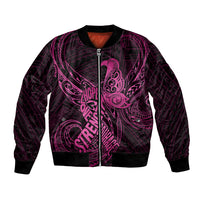 Polynesia Breast Cancer Awareness Bomber Jacket No One Fights Alone Pink Ribbon With Butterfly - Wonder Print Shop