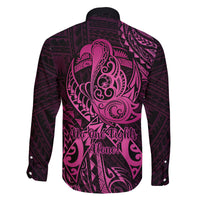 Polynesia Breast Cancer Awareness Family Matching Off Shoulder Long Sleeve Dress and Hawaiian Shirt No One Fights Alone Pink Ribbon With Butterfly - Wonder Print Shop