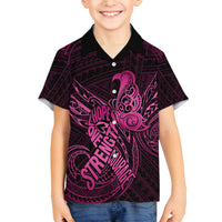 Polynesia Breast Cancer Awareness Kid Hawaiian Shirt No One Fights Alone Pink Ribbon With Butterfly - Wonder Print Shop