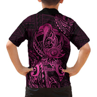 Polynesia Breast Cancer Awareness Kid Hawaiian Shirt No One Fights Alone Pink Ribbon With Butterfly - Wonder Print Shop