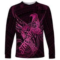 Polynesia Breast Cancer Awareness Long Sleeve Shirt No One Fights Alone Pink Ribbon With Butterfly - Wonder Print Shop