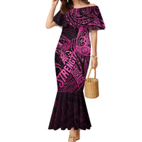 Polynesia Breast Cancer Awareness Mermaid Dress No One Fights Alone Pink Ribbon With Butterfly - Wonder Print Shop