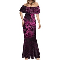 Polynesia Breast Cancer Awareness Mermaid Dress No One Fights Alone Pink Ribbon With Butterfly - Wonder Print Shop