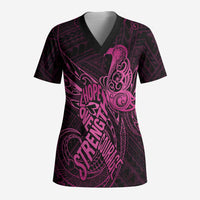 Polynesia Breast Cancer Awareness Scrub Top No One Fights Alone Pink Ribbon With Butterfly - Wonder Print Shop