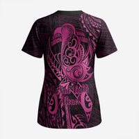 Polynesia Breast Cancer Awareness Scrub Top No One Fights Alone Pink Ribbon With Butterfly - Wonder Print Shop