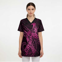 Polynesia Breast Cancer Awareness Scrub Top No One Fights Alone Pink Ribbon With Butterfly - Wonder Print Shop