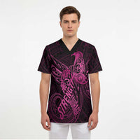 Polynesia Breast Cancer Awareness Scrub Top No One Fights Alone Pink Ribbon With Butterfly - Wonder Print Shop