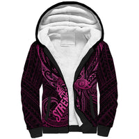 Polynesia Breast Cancer Awareness Sherpa Hoodie No One Fights Alone Pink Ribbon With Butterfly - Wonder Print Shop