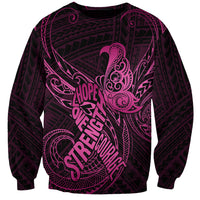 Polynesia Breast Cancer Awareness Sweatshirt No One Fights Alone Pink Ribbon With Butterfly - Wonder Print Shop