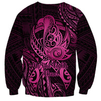 Polynesia Breast Cancer Awareness Sweatshirt No One Fights Alone Pink Ribbon With Butterfly - Wonder Print Shop