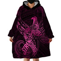 Polynesia Breast Cancer Awareness Wearable Blanket Hoodie No One Fights Alone Pink Ribbon With Butterfly - Wonder Print Shop