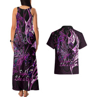 Personalised New Zealand Breast Cancer Couples Matching Tank Maxi Dress and Hawaiian Shirt Fight Like A Girl Pink Manaia Fern With Paua Shell - Wonder Print Shop