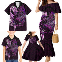 Personalised New Zealand Breast Cancer Family Matching Mermaid Dress and Hawaiian Shirt Fight Like A Girl Pink Manaia Fern With Paua Shell - Wonder Print Shop