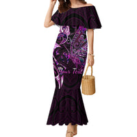 Personalised New Zealand Breast Cancer Family Matching Mermaid Dress and Hawaiian Shirt Fight Like A Girl Pink Manaia Fern With Paua Shell - Wonder Print Shop