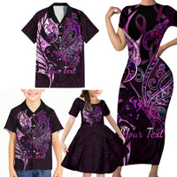 Personalised New Zealand Breast Cancer Family Matching Short Sleeve Bodycon Dress and Hawaiian Shirt Fight Like A Girl Pink Manaia Fern With Paua Shell - Wonder Print Shop