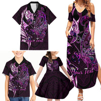 Personalised New Zealand Breast Cancer Family Matching Summer Maxi Dress and Hawaiian Shirt Fight Like A Girl Pink Manaia Fern With Paua Shell - Wonder Print Shop