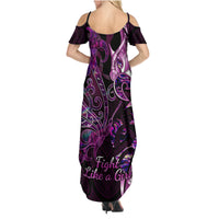 Personalised New Zealand Breast Cancer Family Matching Summer Maxi Dress and Hawaiian Shirt Fight Like A Girl Pink Manaia Fern With Paua Shell - Wonder Print Shop