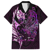Personalised New Zealand Breast Cancer Kid Hawaiian Shirt Fight Like A Girl Pink Manaia Fern With Paua Shell - Wonder Print Shop