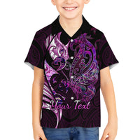Personalised New Zealand Breast Cancer Kid Hawaiian Shirt Fight Like A Girl Pink Manaia Fern With Paua Shell - Wonder Print Shop