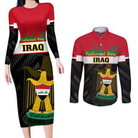 Iraq National Day Couples Matching Long Sleeve Bodycon Dress and Long Sleeve Button Shirts Iraqi Coat Of Arms With Flag Style - Wonder Print Shop