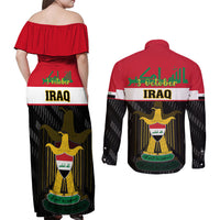 Iraq National Day Couples Matching Off Shoulder Maxi Dress and Long Sleeve Button Shirts Iraqi Coat Of Arms With Flag Style - Wonder Print Shop