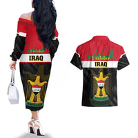 Iraq National Day Couples Matching Off The Shoulder Long Sleeve Dress and Hawaiian Shirt Iraqi Coat Of Arms With Flag Style - Wonder Print Shop