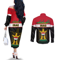 iraq-national-day-couples-matching-off-the-shoulder-long-sleeve-dress-and-long-sleeve-button-shirts-iraqi-coat-of-arms-with-flag-style