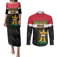 Iraq National Day Couples Matching Puletasi Dress and Long Sleeve Button Shirts Iraqi Coat Of Arms With Flag Style - Wonder Print Shop