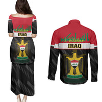 Iraq National Day Couples Matching Puletasi Dress and Long Sleeve Button Shirts Iraqi Coat Of Arms With Flag Style - Wonder Print Shop