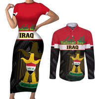 Iraq National Day Couples Matching Short Sleeve Bodycon Dress and Long Sleeve Button Shirts Iraqi Coat Of Arms With Flag Style - Wonder Print Shop