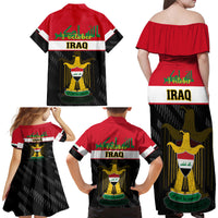 Iraq National Day Family Matching Off Shoulder Long Sleeve Dress and Hawaiian Shirt Iraqi Coat Of Arms With Flag Style - Wonder Print Shop