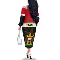 Iraq National Day Family Matching Off Shoulder Long Sleeve Dress and Hawaiian Shirt Iraqi Coat Of Arms With Flag Style - Wonder Print Shop