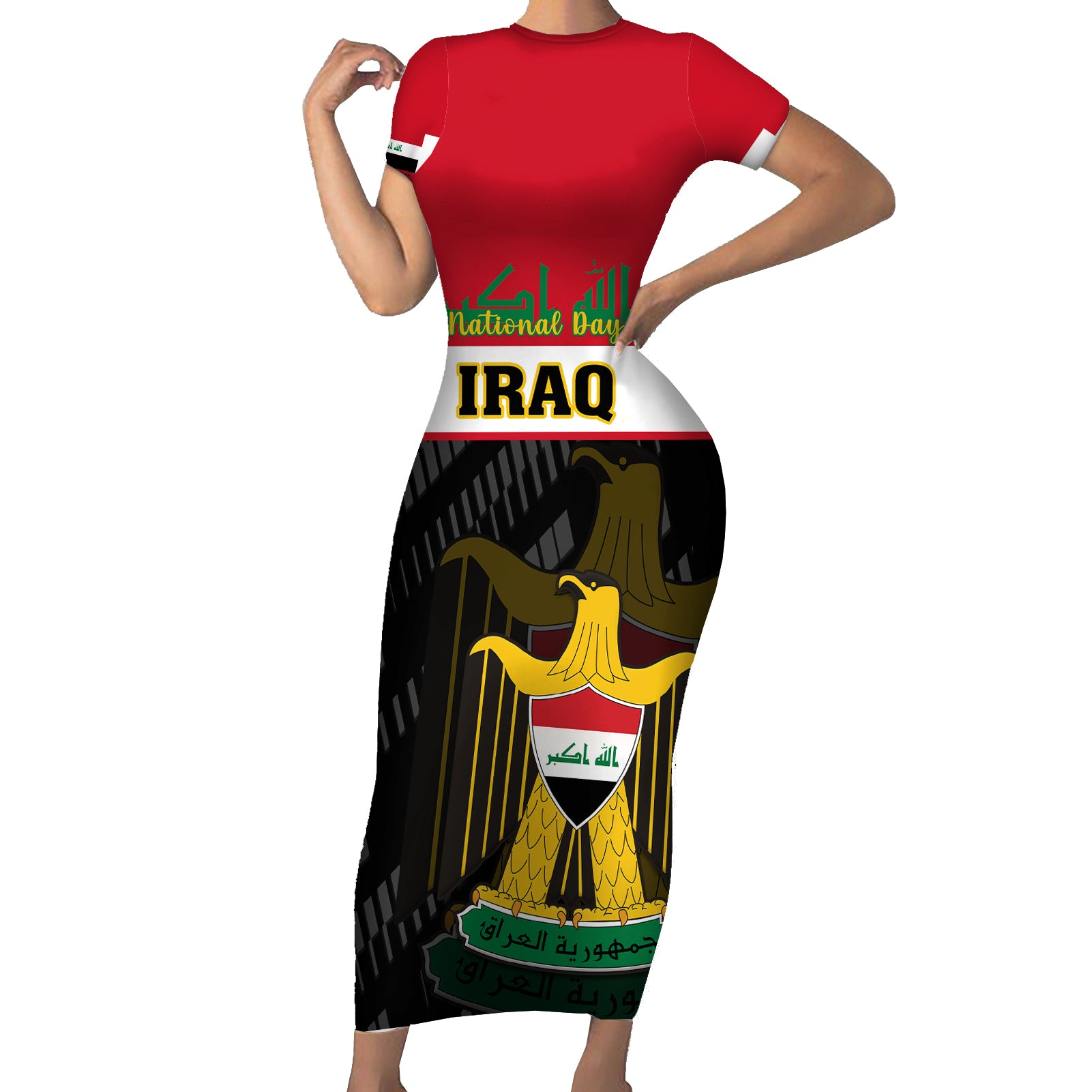 iraq-national-day-short-sleeve-bodycon-dress-iraqi-coat-of-arms-with-flag-style