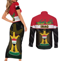 Personalised Iraq National Day Couples Matching Short Sleeve Bodycon Dress and Long Sleeve Button Shirts Iraqi Coat Of Arms With Flag Style - Wonder Print Shop