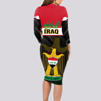 Personalised Iraq National Day Long Sleeve Bodycon Dress Iraqi Coat Of Arms With Flag Style - Wonder Print Shop