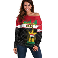 Personalised Iraq National Day Off Shoulder Sweater Iraqi Coat Of Arms With Flag Style - Wonder Print Shop