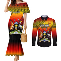uganda-independence-day-couples-matching-mermaid-dress-and-long-sleeve-button-shirts-jamhuri-ya-uganda-happy-61st-anniversary