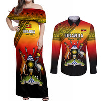 Uganda Independence Day Couples Matching Off Shoulder Maxi Dress and Long Sleeve Button Shirts Jamhuri ya Uganda Happy 61st Anniversary - Wonder Print Shop