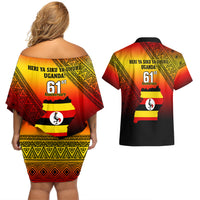 Uganda Independence Day Couples Matching Off Shoulder Short Dress and Hawaiian Shirt Jamhuri ya Uganda Happy 61st Anniversary - Wonder Print Shop