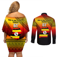 Uganda Independence Day Couples Matching Off Shoulder Short Dress and Long Sleeve Button Shirts Jamhuri ya Uganda Happy 61st Anniversary - Wonder Print Shop