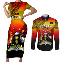 Uganda Independence Day Couples Matching Short Sleeve Bodycon Dress and Long Sleeve Button Shirts Jamhuri ya Uganda Happy 61st Anniversary - Wonder Print Shop